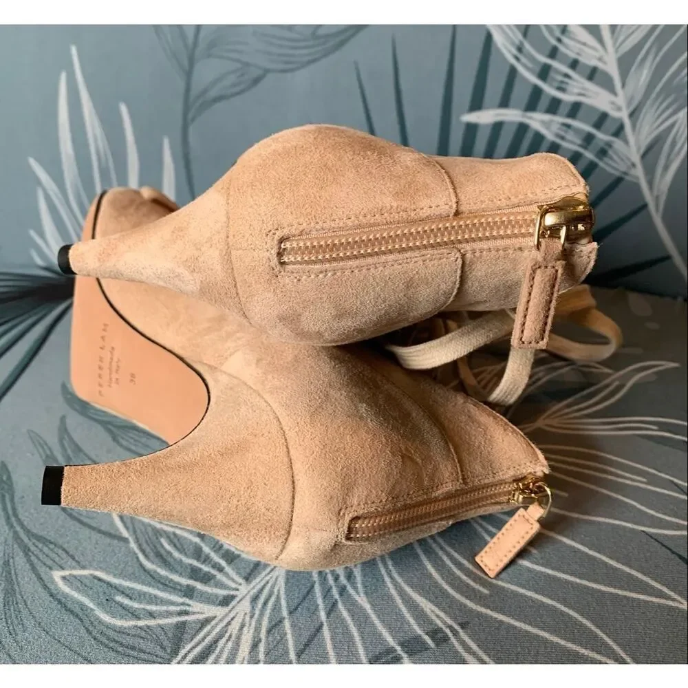 NEW IN BOX Derek Lam Montparnasse tan Suede Lace Up Booties Heels Shoes sz 38